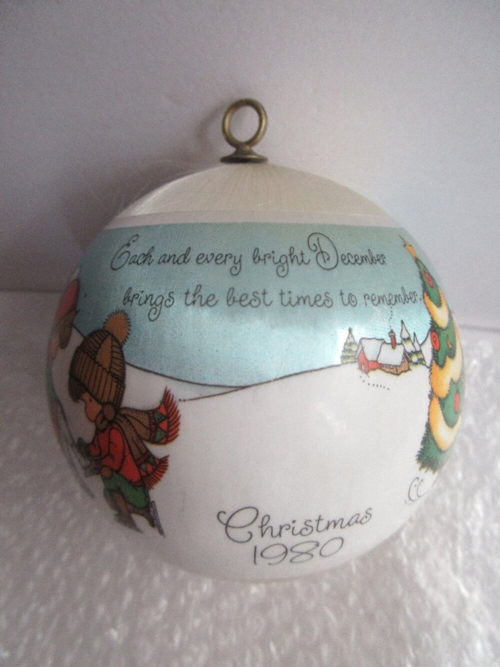Joan Walsh Anglund Hallmark Satin Ball Christmas Ornament Vintage 1980